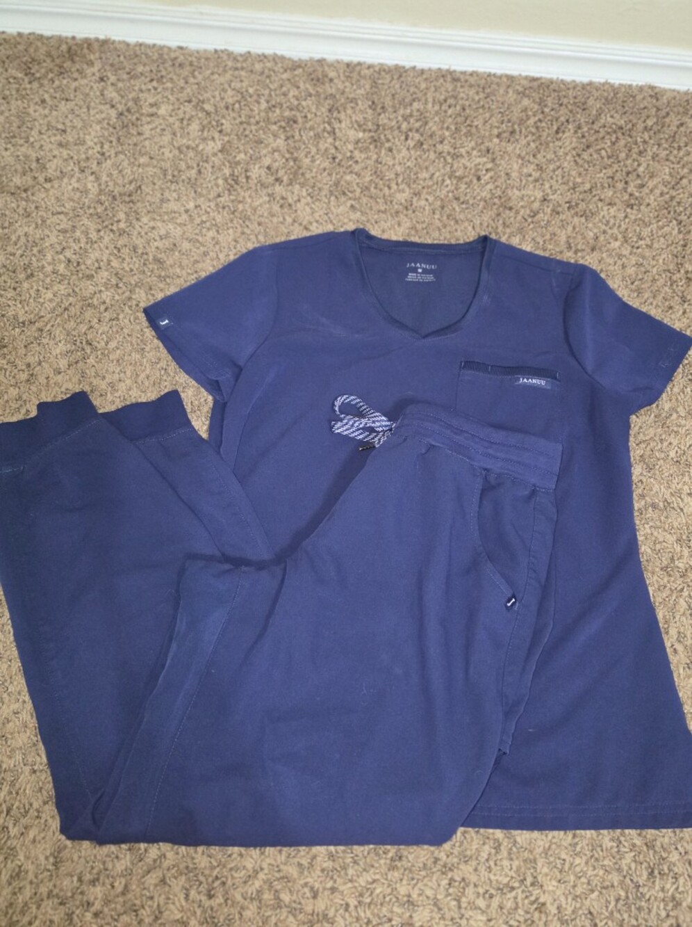 Jaanuu Women’s Navy Scrub Top and Pants Set